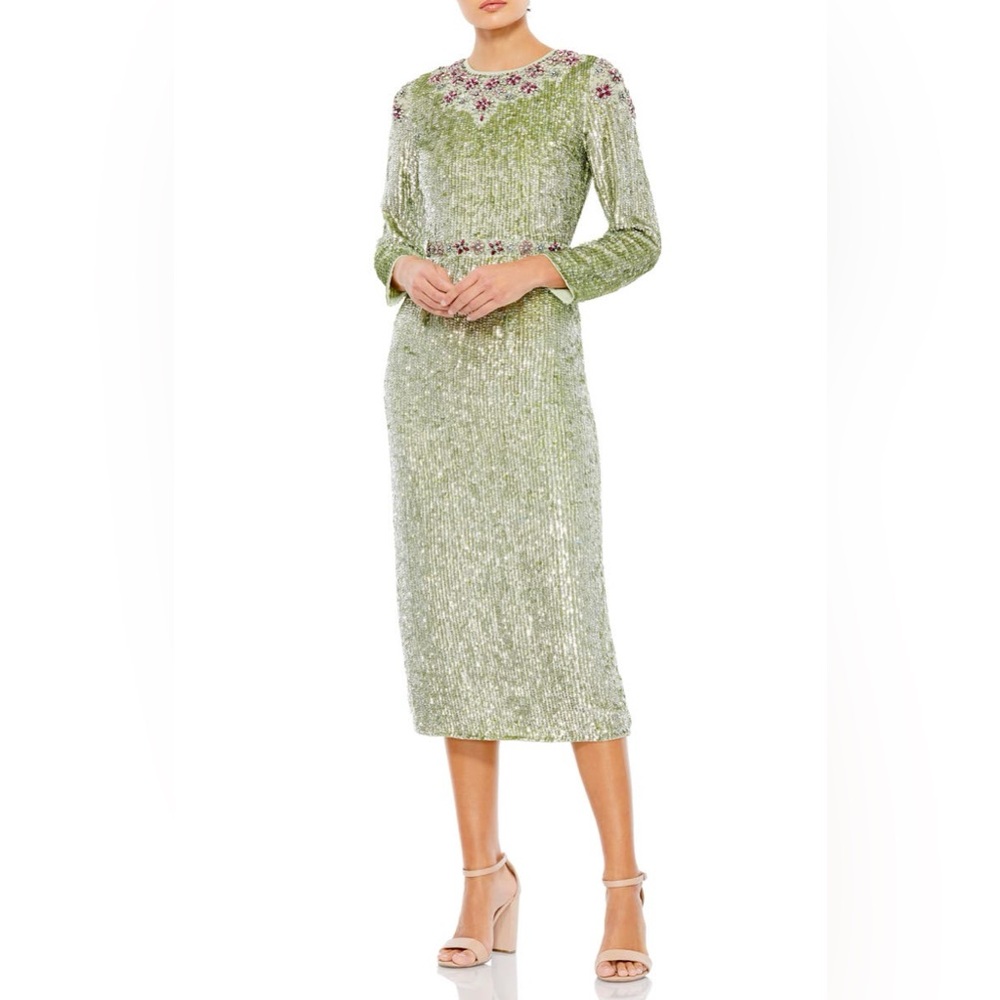 NWT Mac Duggal Women's Size 14 Dress Floral Sequin Sage 93568
